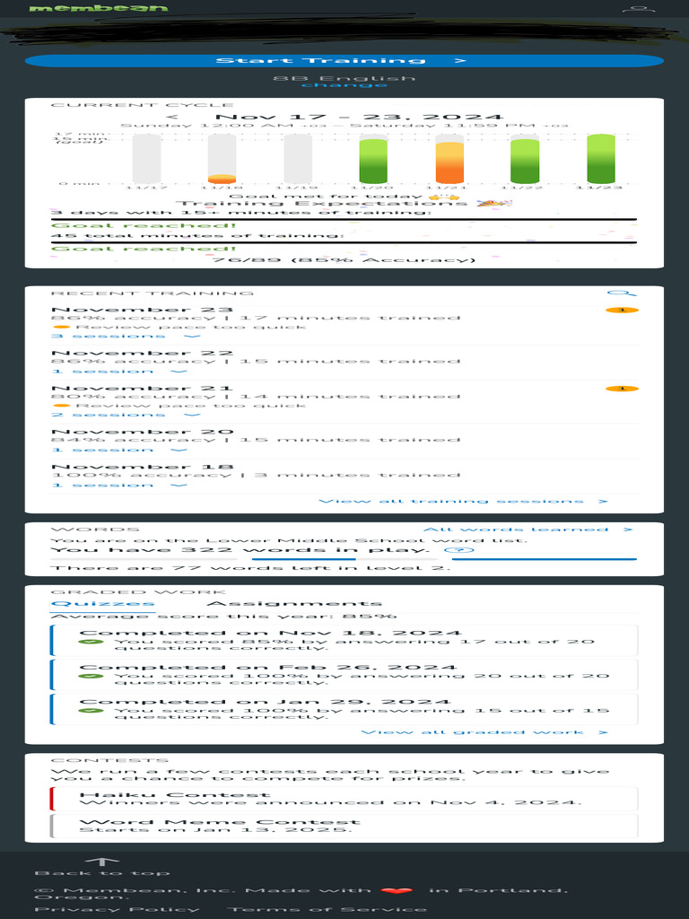 Membean Training Progress Report | PDF