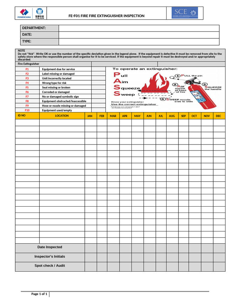 Fe-F01 Fire Extinguisher Inspection | PDF