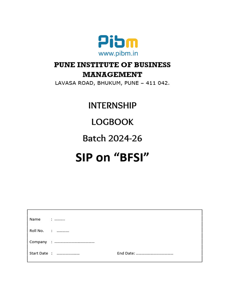 Sip Log Book Pibm Bfsi Marketing 2024 26 | PDF | Marketing | Regulatory ...