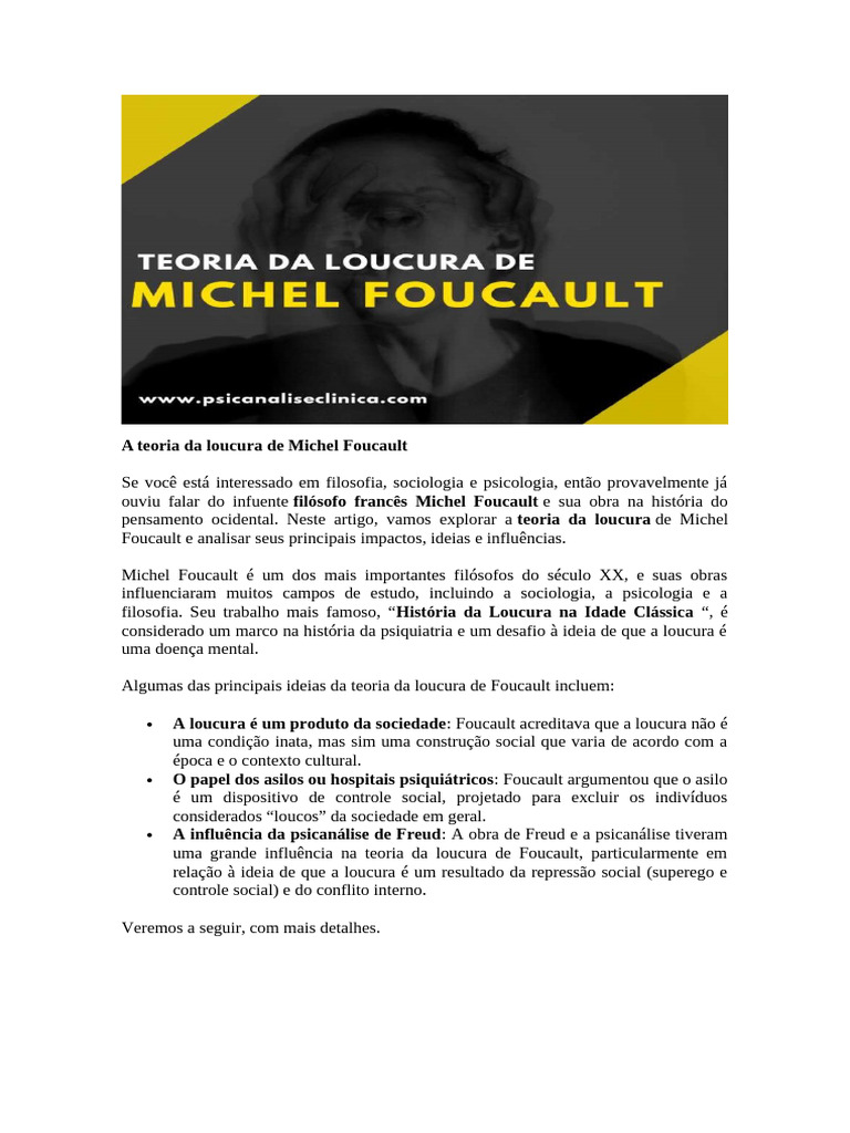 A Teoria Da Loucura de Michel Foucault | PDF | Michel Foucault ...