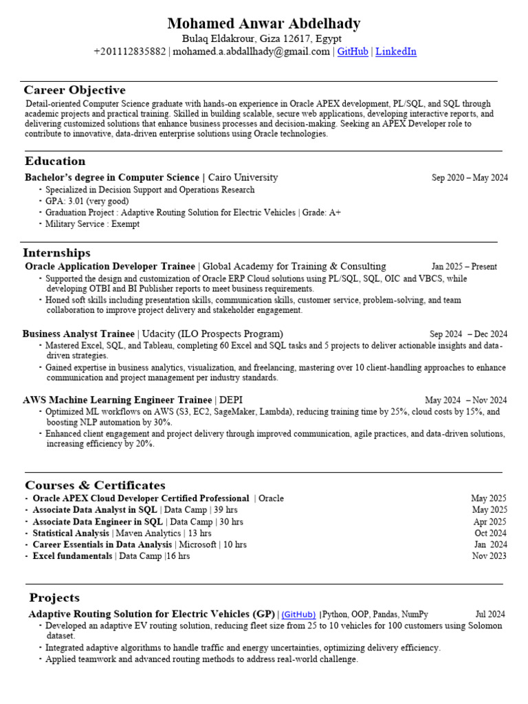 Oracle APEX Developer Resume Summary | PDF | Sql | Oracle Corporation