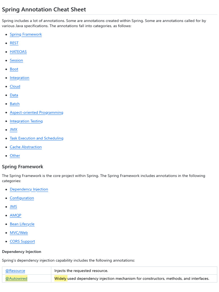 Spring Annotations Overview | PDF | Spring Framework | Class (Computer ...