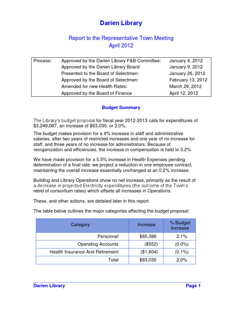 Darien Library Budget Report 2012-2013 | PDF | Full Time Equivalent ...