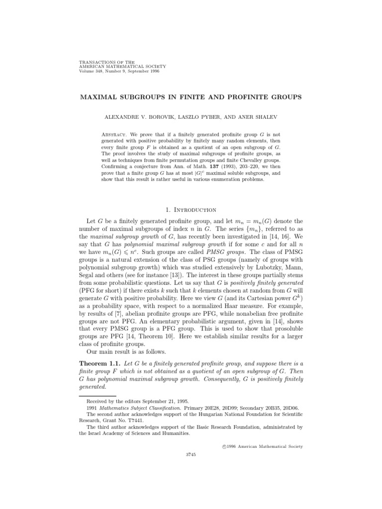 Maximal Subgroups in Finite and Profinite Groups | PDF | Group ...