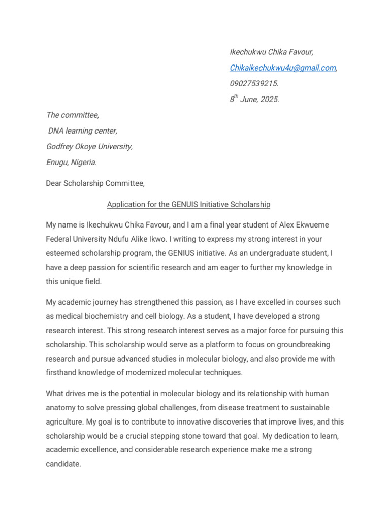 Scholarship Application for GENIUS Initiative | PDF