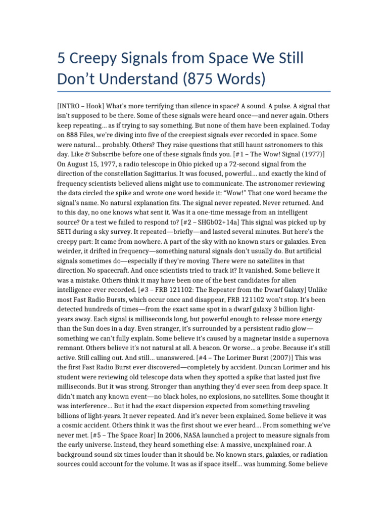 888 Files - 5 Creepy Signals Script 875 Words | PDF | Astronomical ...