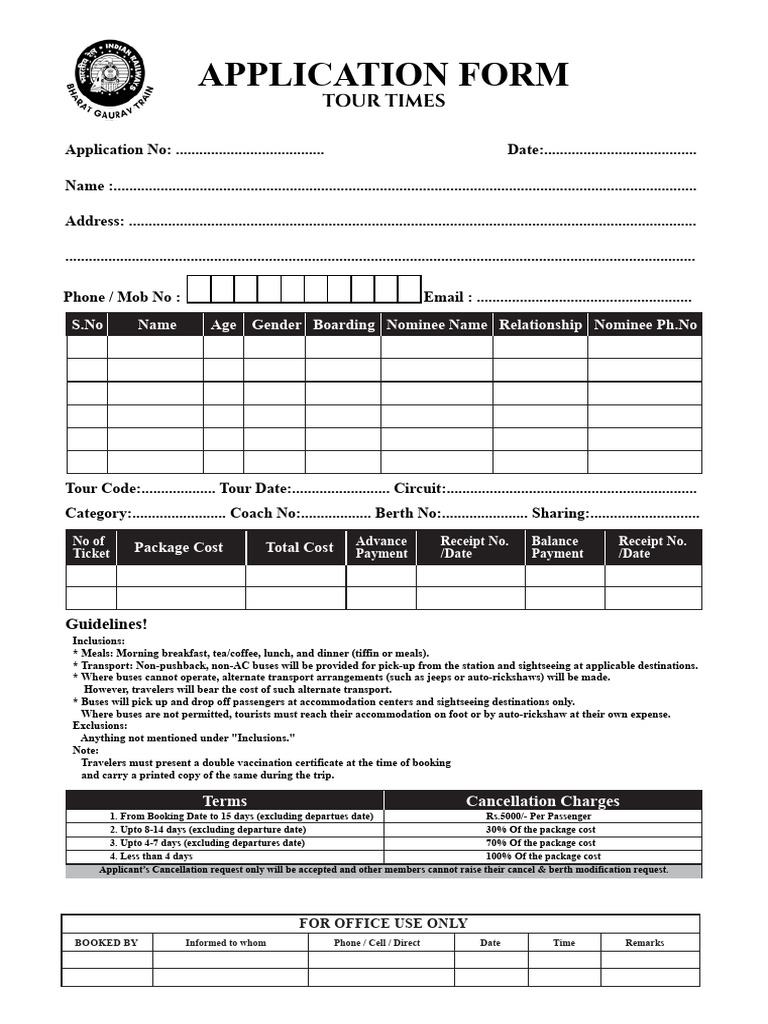 Tour Application Form and Guidelines | PDF | Meal | Transport