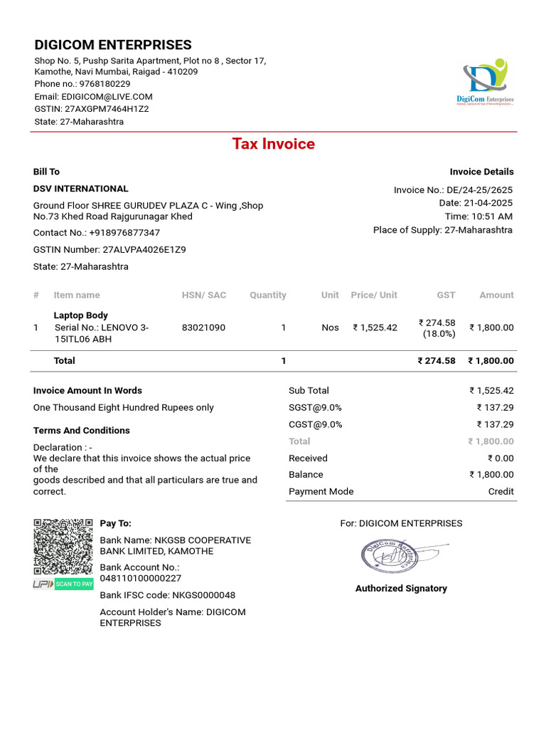 Vyapar Invoice for Laptop Sale | PDF | Invoice | Payments