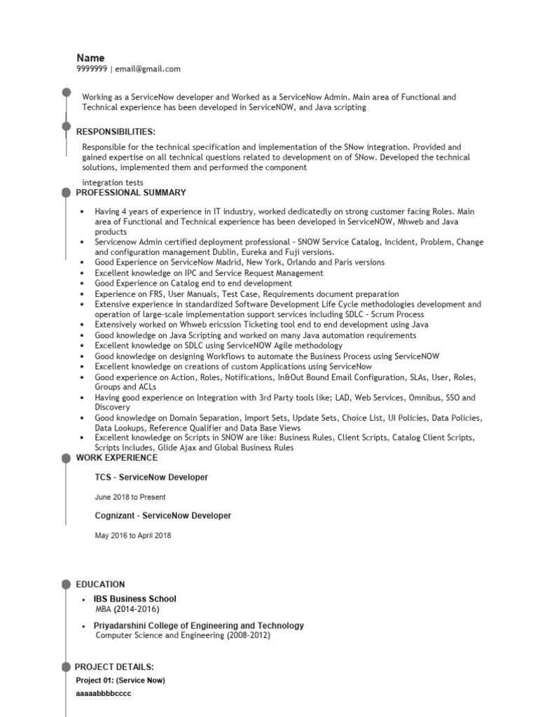 ServiceNow Developer Resume Overview | PDF | Software Development ...