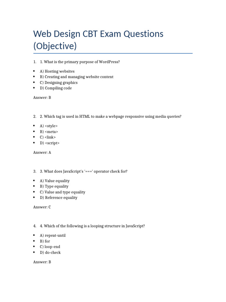 Web Design CBT Questions Sample | PDF