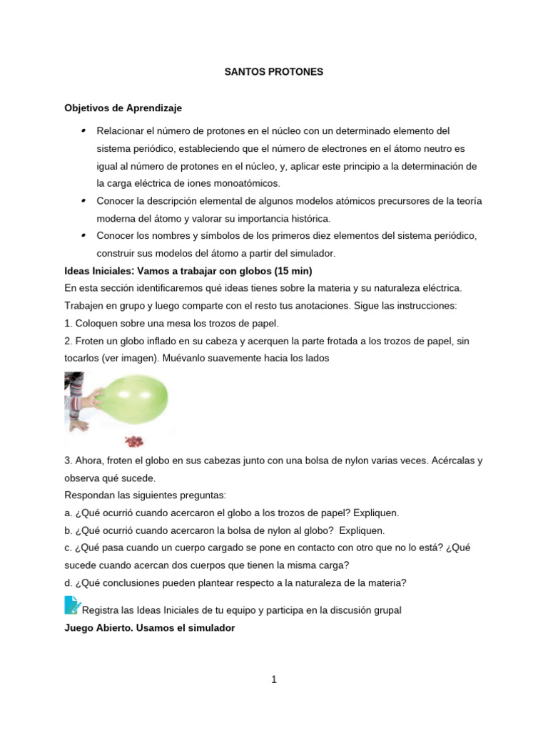 Hoja de Trabajo - Construye Un Átomo | PDF | Protón | Importar