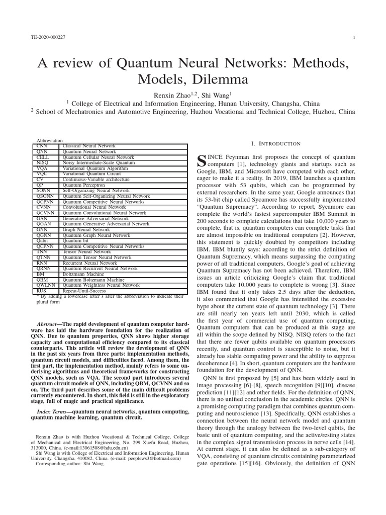 Review of Quantum Neural Networks | PDF | Quantum Computing | Quantum ...
