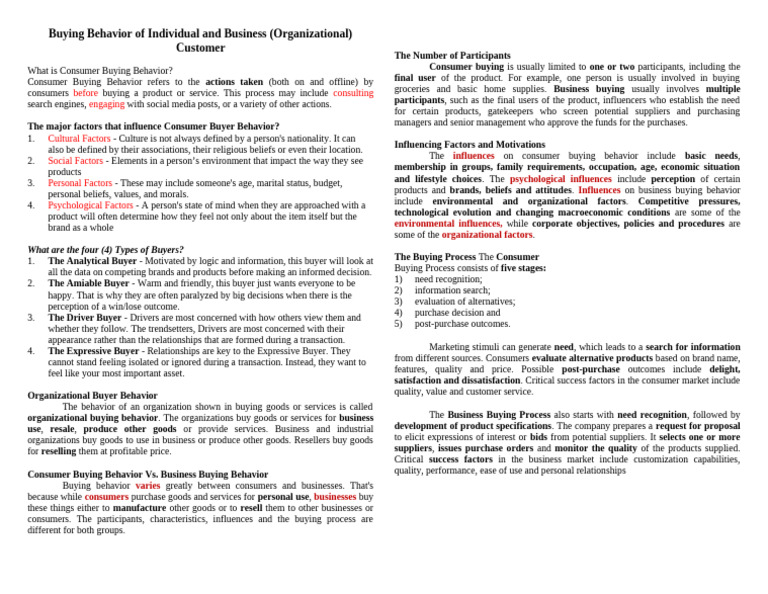 Individual vs. Business Buying Behavior | PDF | Behavior | Consumer ...
