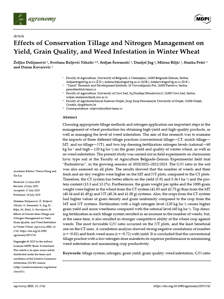 Tillage and Nitrogen Impact on Wheat Yield | PDF | Tillage | Soil