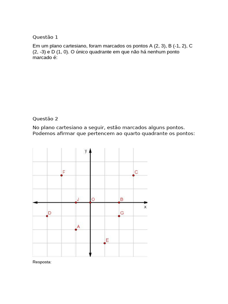Questões sobre o Plano Cartesiano | PDF