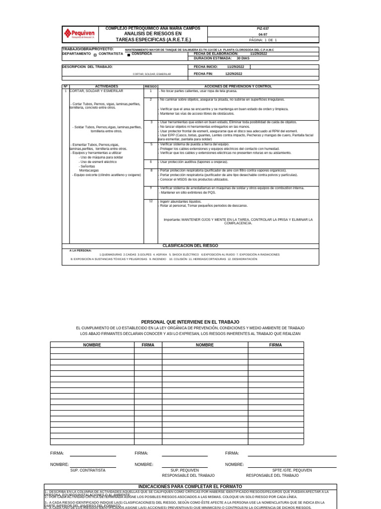 Análisis de Riesgos en Mantenimiento de Tanque | PDF
