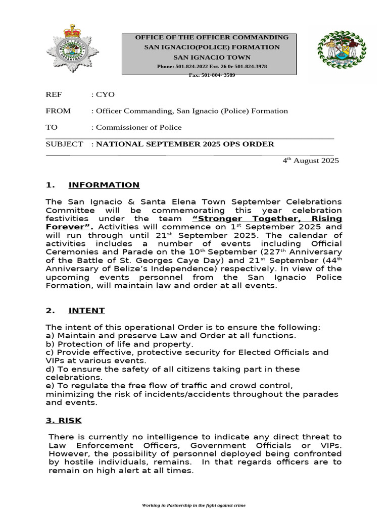 September 2025 Celebration Ops Order | PDF | Legal Action | Law Enforcement