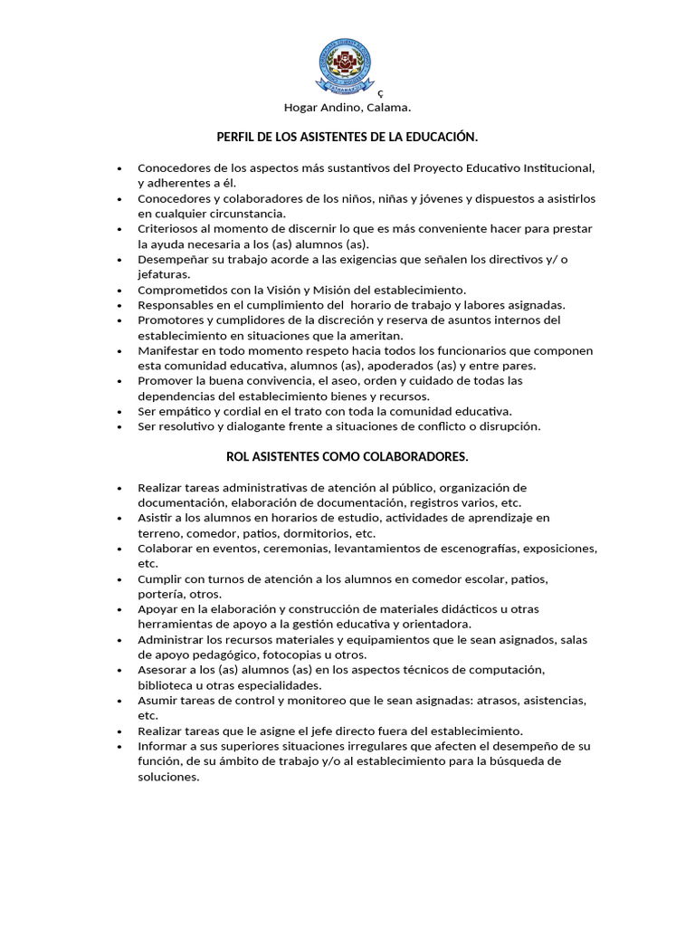 Perfil y Rol de Asistentes Educativos | PDF | Aprendizaje