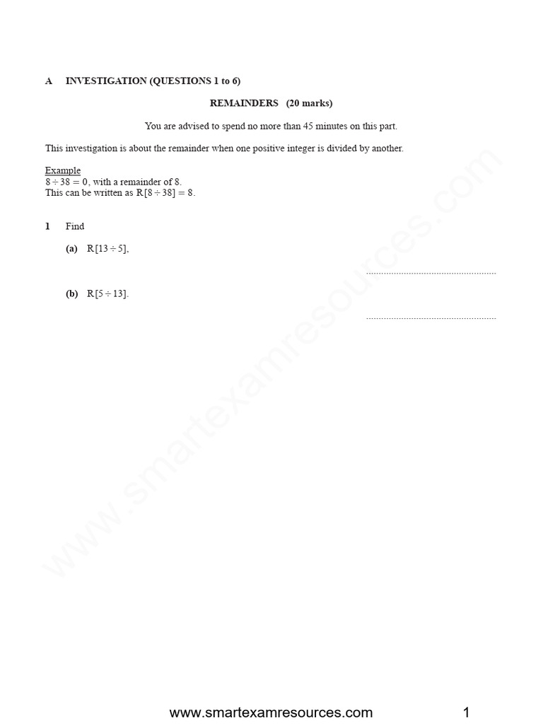 Remainders Investigation Questions | PDF | Mathematics | Number Theory