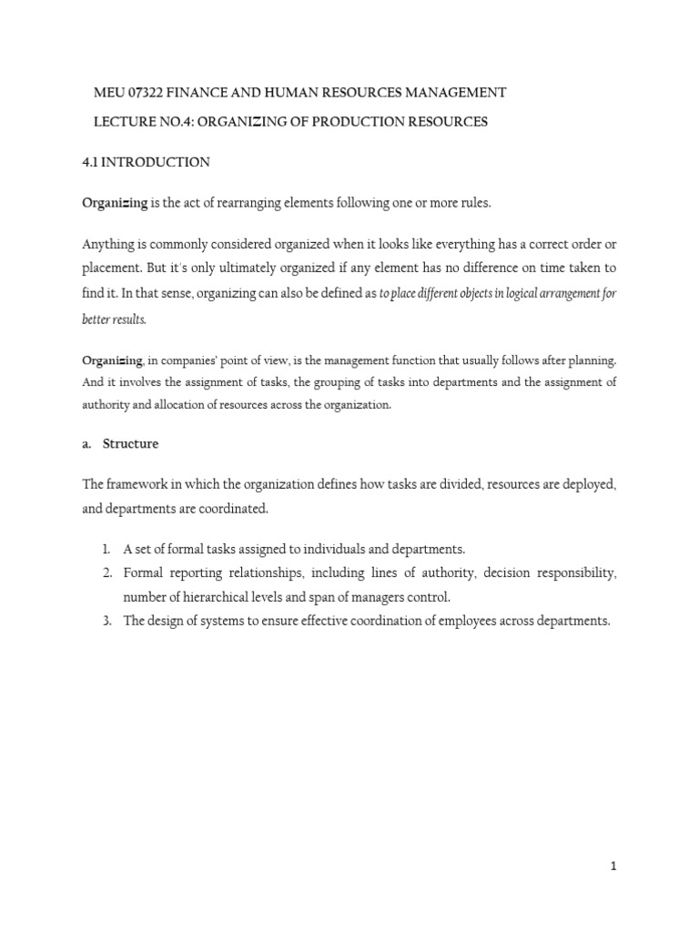 Lecture No.4 Organization of Production Resources | PDF | Capital ...