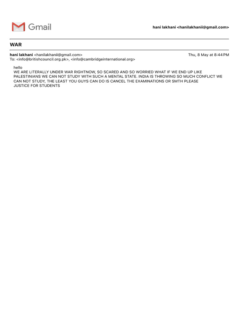 Student Appeal Amidst War Concerns | PDF