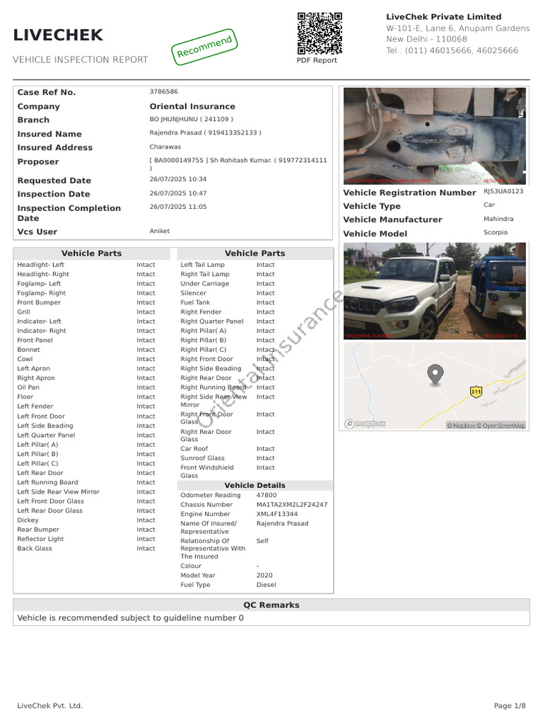 Vehicle Inspection Report for Mahindra | PDF | Land Vehicles | Car