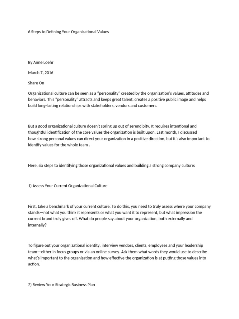 6 Steps To Defining Your Organizational Values | PDF | Organizational ...