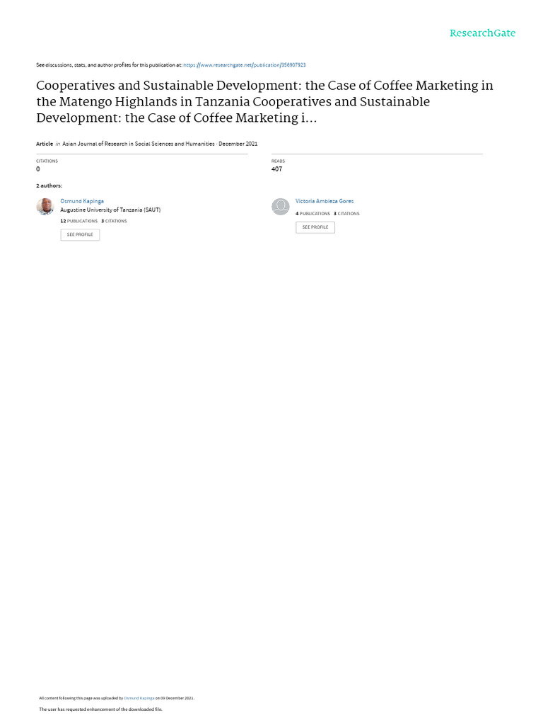 Cooperatives and Sustainable Development The Case of Coffee Marketing ...