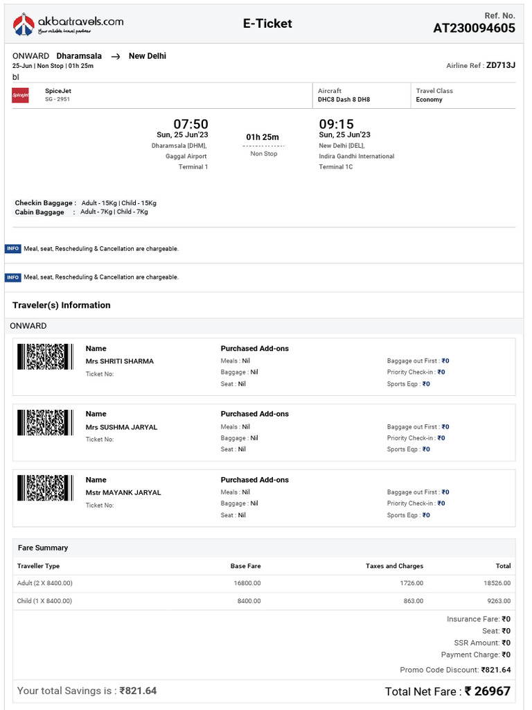 SpiceJet Flight Details: Dharamsala to Delhi | PDF | Civil Aviation ...