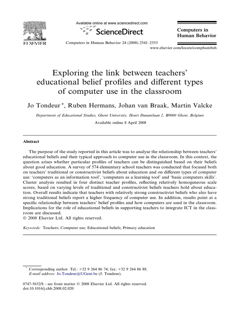 Teachers' Beliefs and Computer Use | PDF | Teachers | Constructivism ...