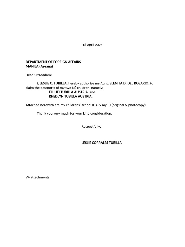 Authorization Letters for Passport Claims | PDF