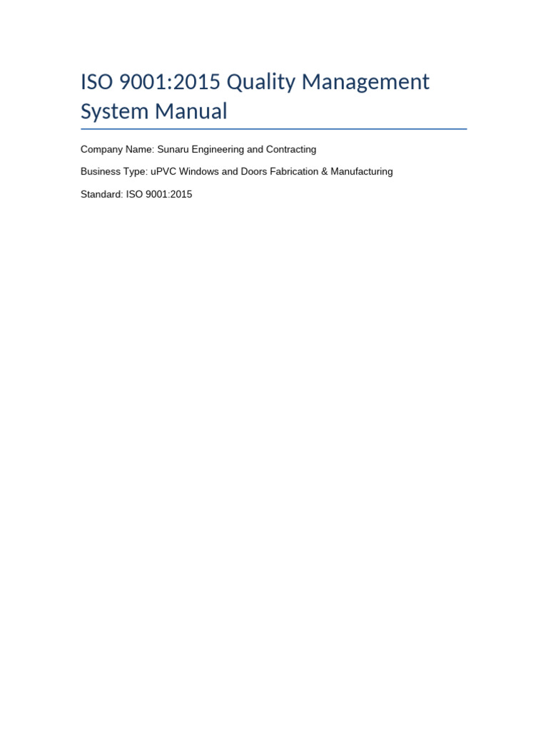 ISO 9001:2015 QMS Manual for uPVC Fabrication | PDF | Quality ...