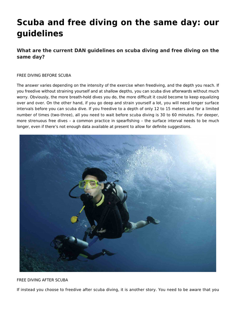 Guidelines for Scuba and Free Diving | PDF | Underwater Diving | Scuba ...