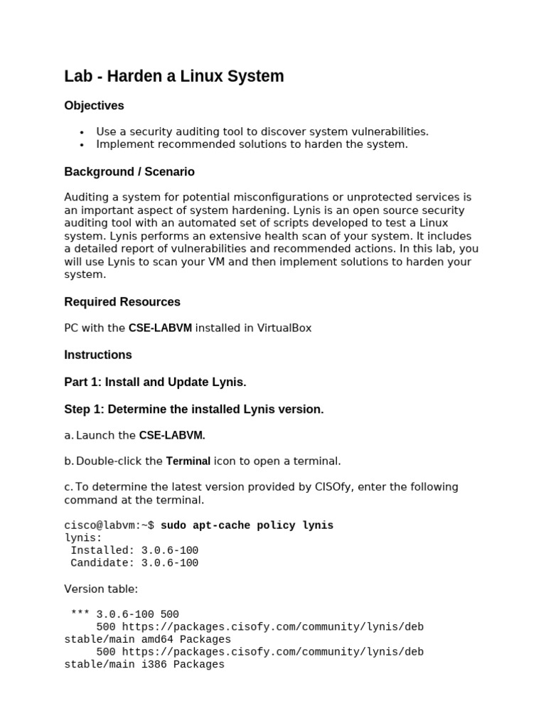 Hardening Linux with Lynis 9.1.14 | PDF | Computer Architecture ...