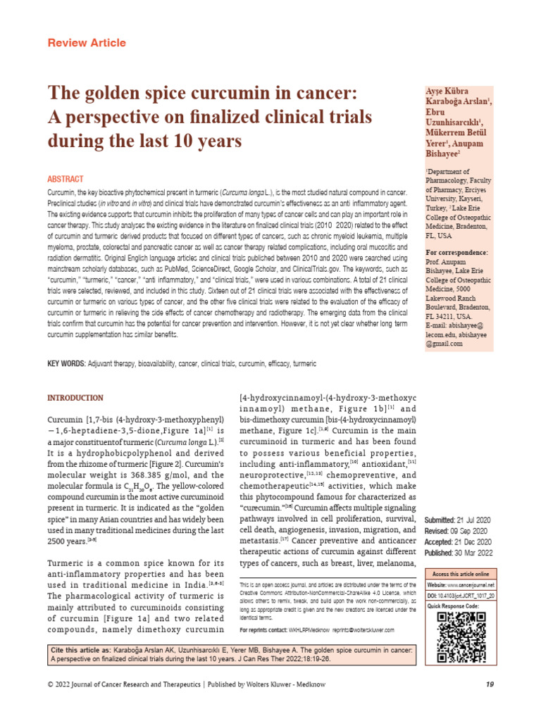 The Golden Spice Curcumin in Cancer A Perspective.3 | PDF | Radiation ...