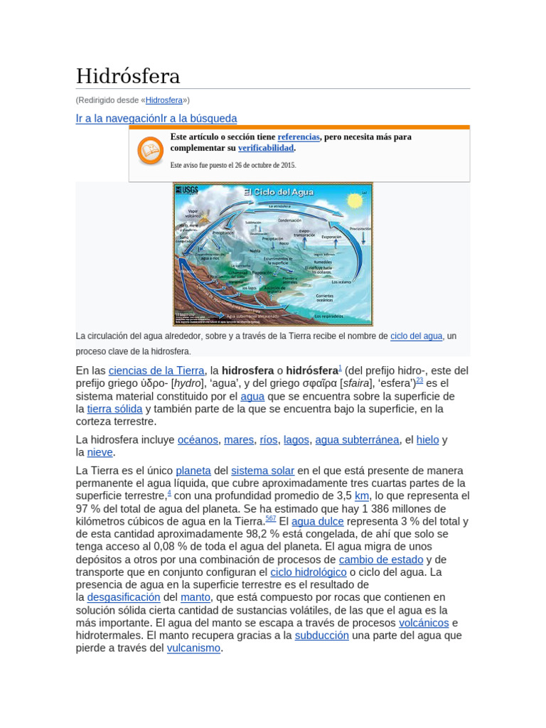 Ciclo del Agua y la Hidrosfera | PDF | Agua | Hidrografía