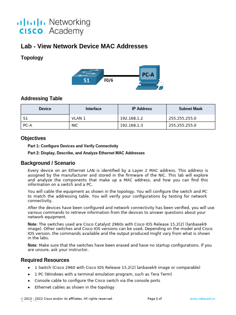 Analyzing MAC Addresses in Networking Lab | PDF | Computer Network ...