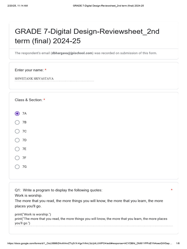 Grade 7 Digital Design Review Sheet | PDF | Area | Length