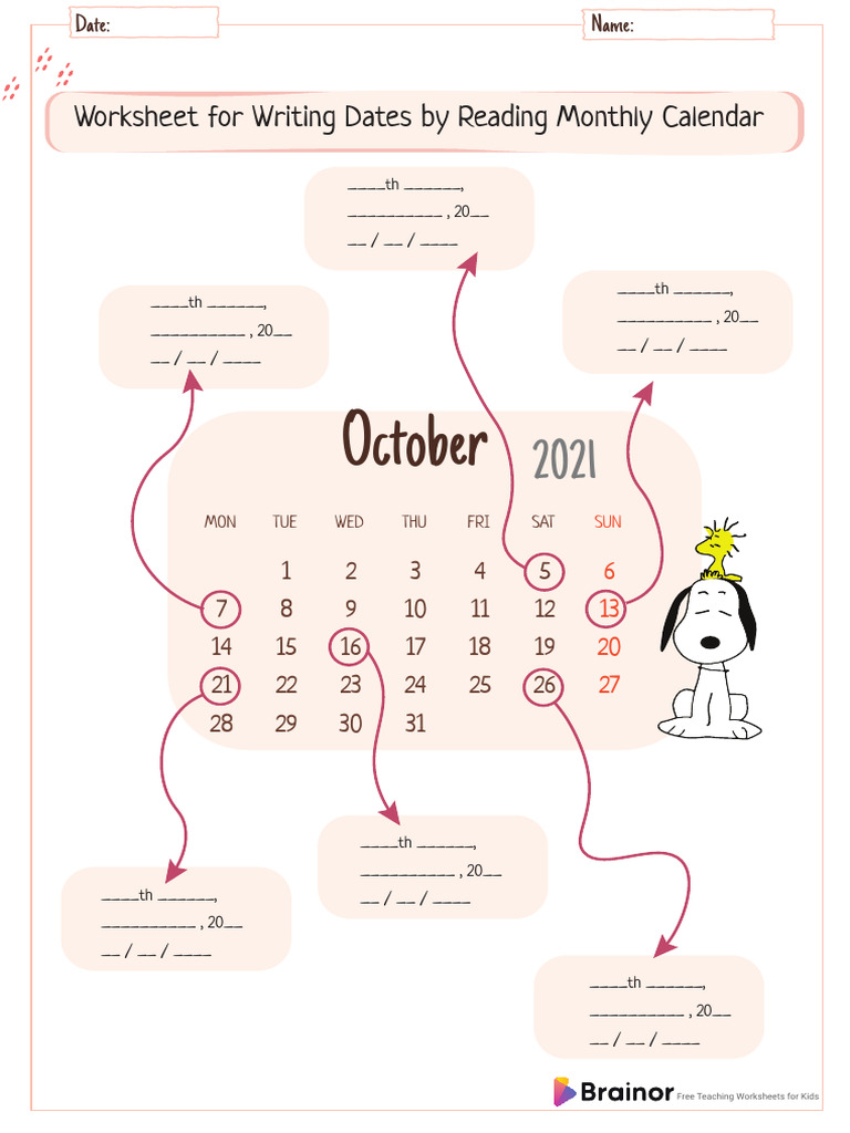 First Grade Calendar Worksheets | PDF
