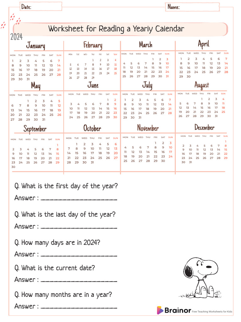 Yearly Calendar Reading Worksheet | PDF