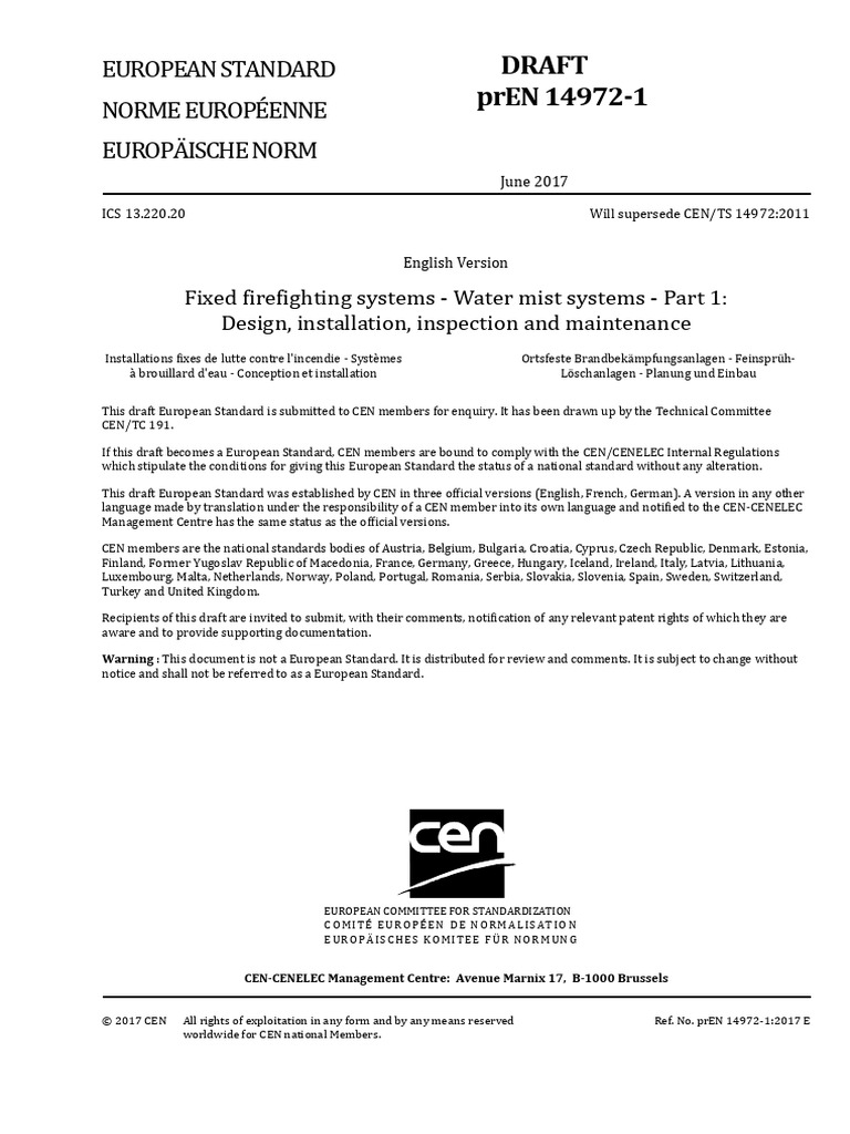 Water Mist Systems Design Standard Draft | PDF | Firefighting | Pump
