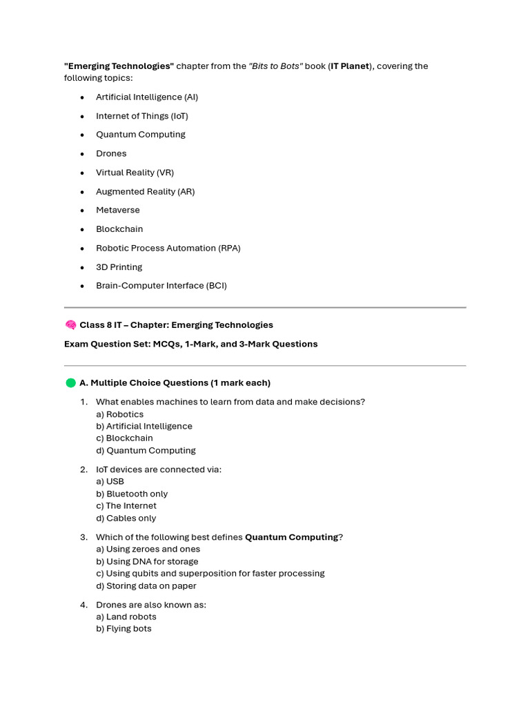 Class 8 Emerging Technologies Overview | PDF | Augmented Reality ...