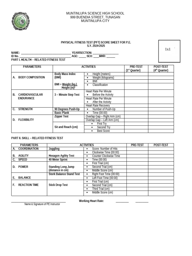 Muntinlupa High School Pft Score Sheet Pdf Body Mass Index