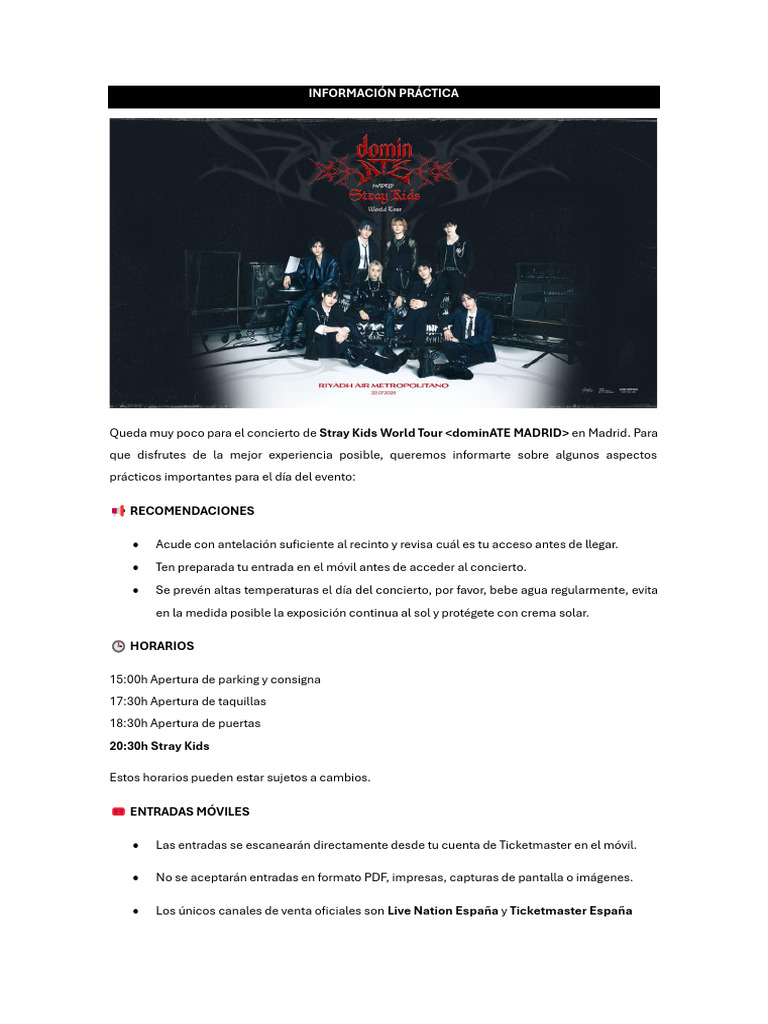 Guía Práctica para el Concierto de Stray Kids | PDF