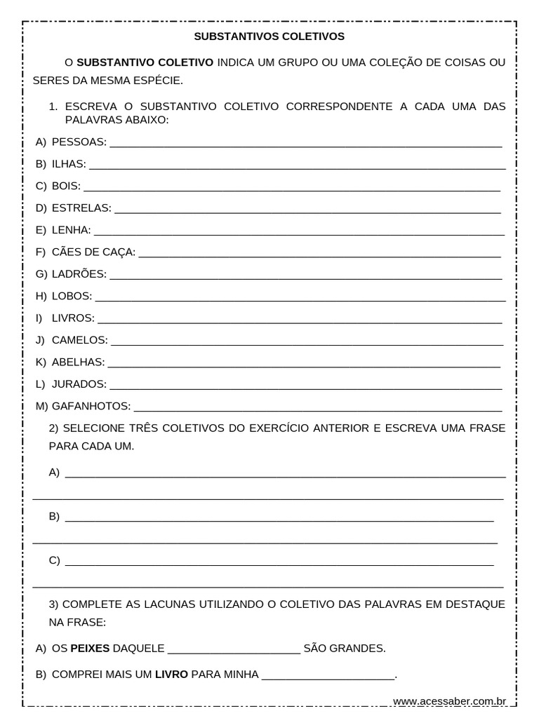 Atividades sobre Substantivos Coletivos | PDF