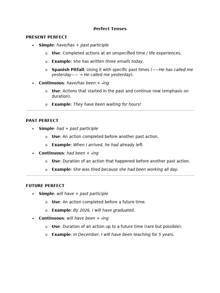 Perfect Tenses Explanation | PDF