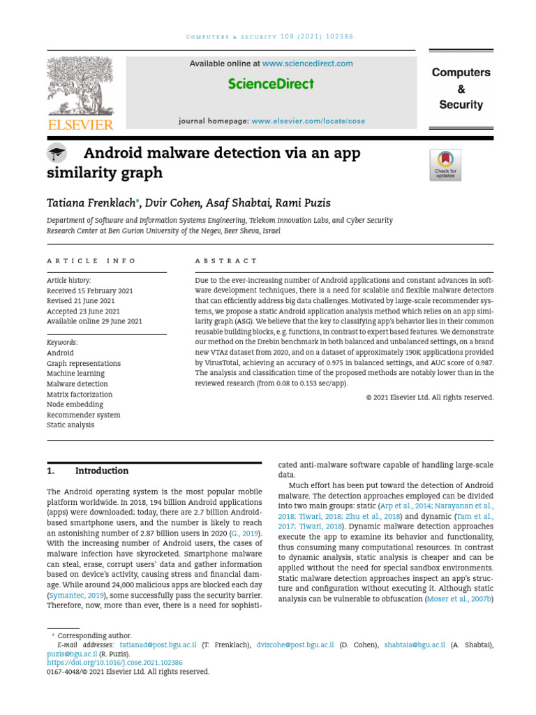 Android Malware Detection Using Similarity Graph | PDF | Malware ...