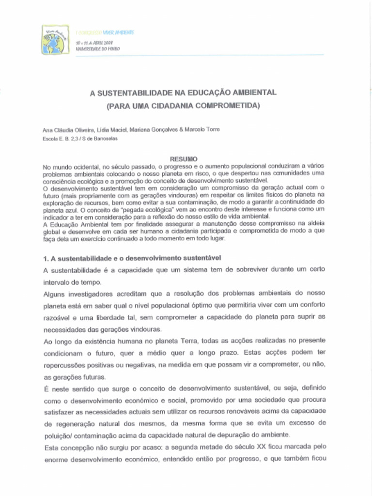 Cidadania - A Sustentabilidade Na Educacao Ambiental | PDF