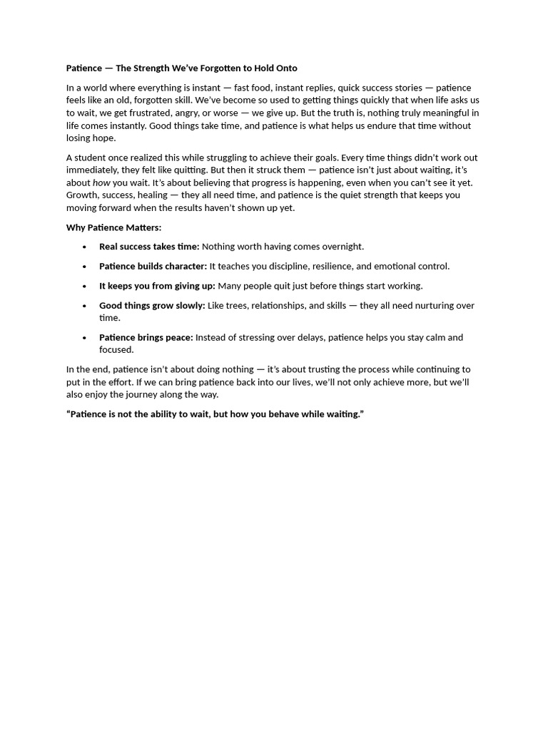 Rediscovering the Power of Patience | PDF