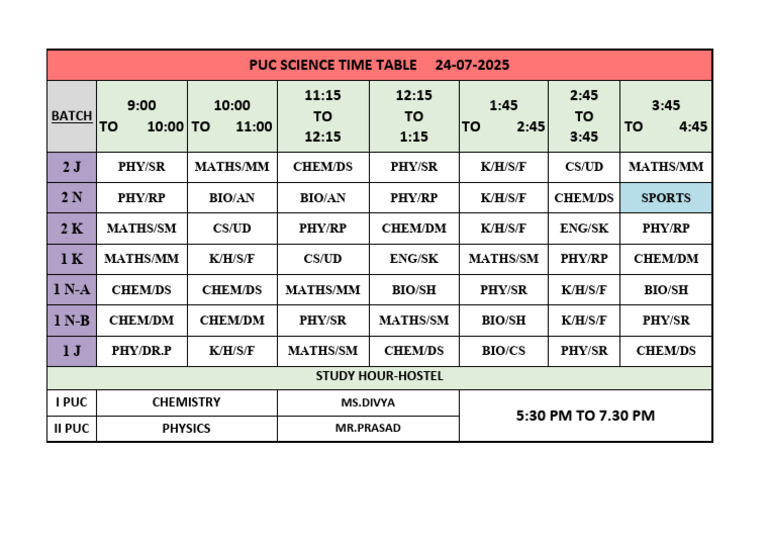 Science Time Table-24!07!25 | PDF